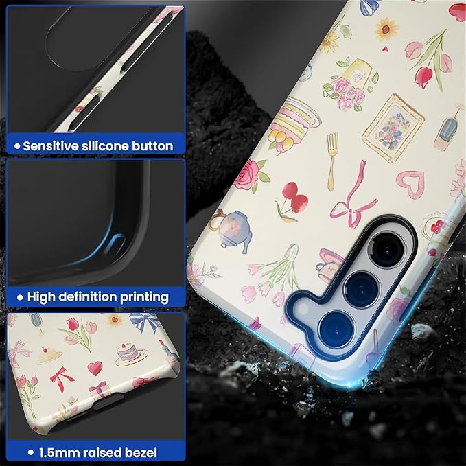 for Samsung Galaxy S23 Plus Case,HL2 Aesthetic Bow Preppy Collage Hybrid 2 Layer Hard Shell Silicone Protective Pattern Design Case