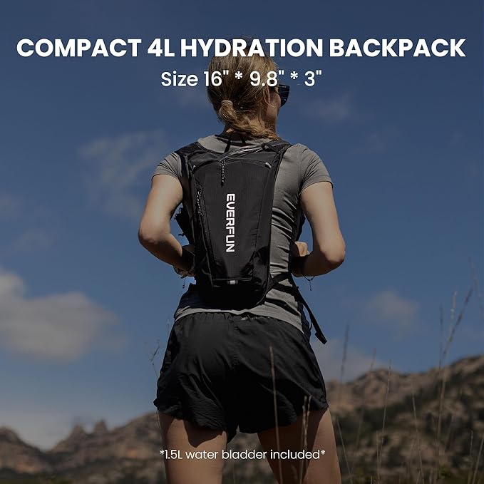 EVERFUN Hydration Backpack Running Vest Small Hiking Water Backpack with 1.5L Water Bladder for Women Men, Lightweight Reflective Phone Holder Hydro Pack for Trail Running, Biking, Race, Marathons