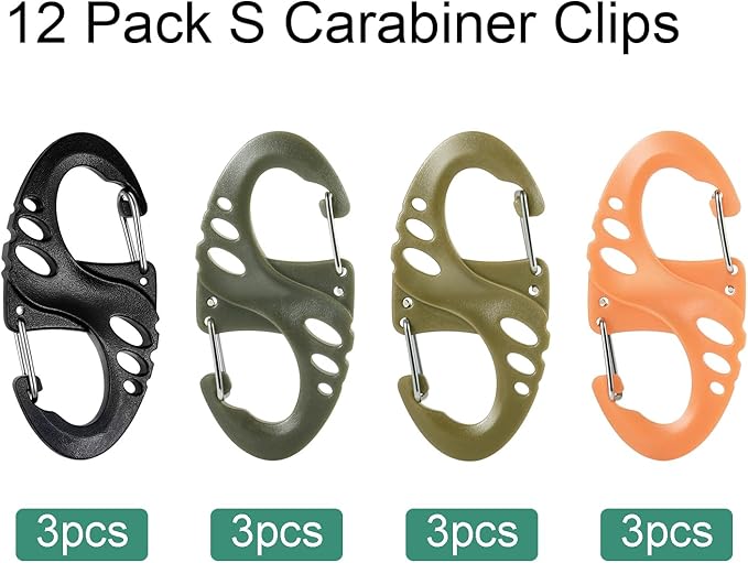 12 Pack 2" Carabiner Clip Plastic S Carabiner Clips Paracord Keychain Hooks for Key Chain Backpacks Bags Zipper Clip Accessories