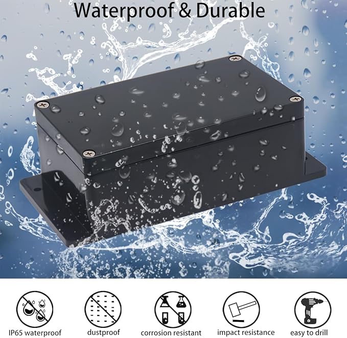 2 Pack Project Box IP65 Waterproof Junction Box ABS Plastic Black Electrical Boxes DIY Electronic Project Case Power Enclosure with Fixed Ear 6.22 x3.54 x2.36 inch(158x90x60mm)