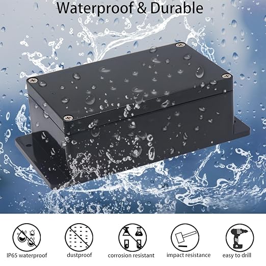 Junction Box IP65 Waterproof ABS Plastic Electrical Project Case Power Junction Boxes, Project Box with Fixed Ear Black 9.06x5.90x3.43 inch (230 x 150 x87 mm)