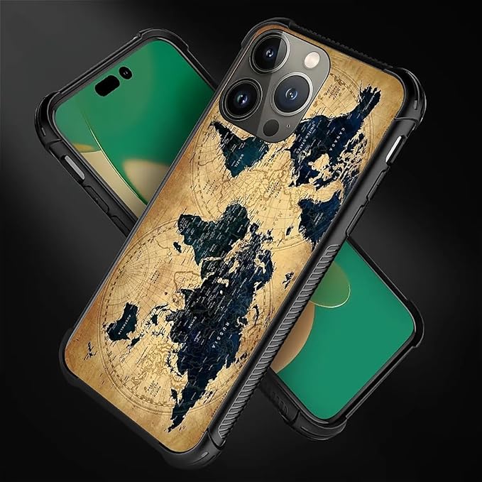 for iPhone 12 Pro Max Case, Brown World Map Pattern Graphic Design Girl Boy Soft Silicone Hard Acrylic Shock Protection for iPhone 12 Pro Max