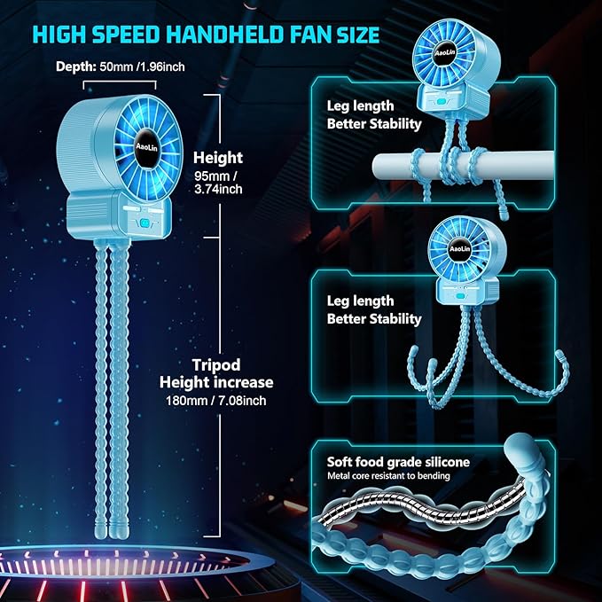 multifunctional USB rechargeable portable stroller small fan 4 speed 6600rpm high speed mini small handheld cooling fan extended flexible tripod for desktop wrap crib bike treadmill car kids gift