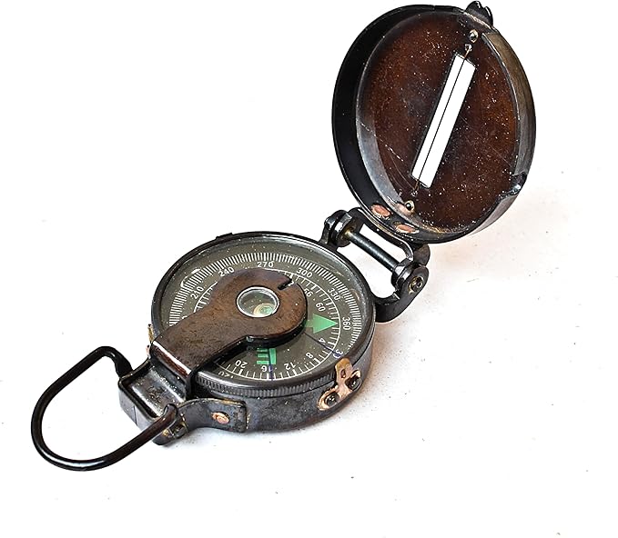 Vintage Lensatic Compass Black Military Compass Navigational Device Nautical Antique Brass Functional Camping Boating Home Decor