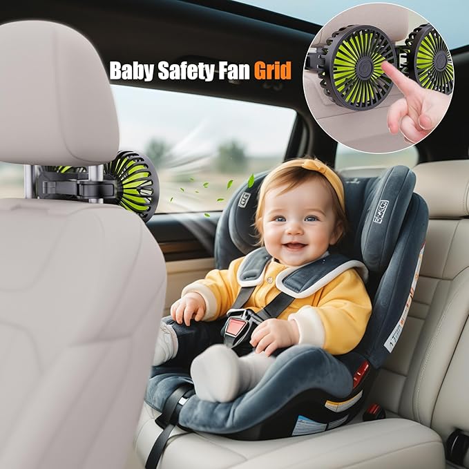 Hayousui USB Car Cooling Fans for Backseat: Dual Head Car Fan for Kids 3 Speeds 360° Rotatable Vehicle Rear Headrest Fans 5V/2A Powerful Electric Air Circulation Fan for Sedan SUV RV Truck (USB Plug)