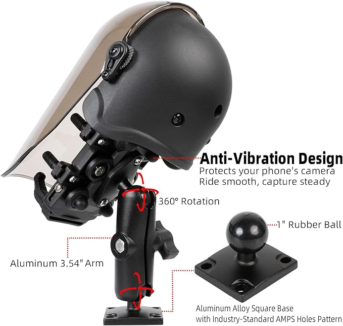 Universal Phone Mount Holder for Boat Motorcycle, with Vibration Dampener, Sun Shade, Aluminum Square Base & Medium Arm - Sunproof & Rainproof, Fits 4.7-7.2'' Smartphones