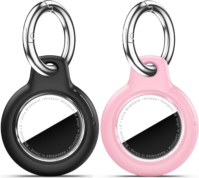 for Apple AirTag 2nd & 1st Gen, Waterproof Case for AirTag Holder Keychain,GPS Tracker Cover for Dog,Car Key,Luggage-E6-Black+Pink