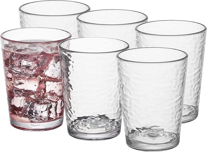 KLIFA- NICE- 14.7 ounce, Set of 6, Acrylic Tumbler Drinking Glasses Set, BPA-Free, Stackable Plastic Drinkware, Dishwasher Safe Cups, Clear