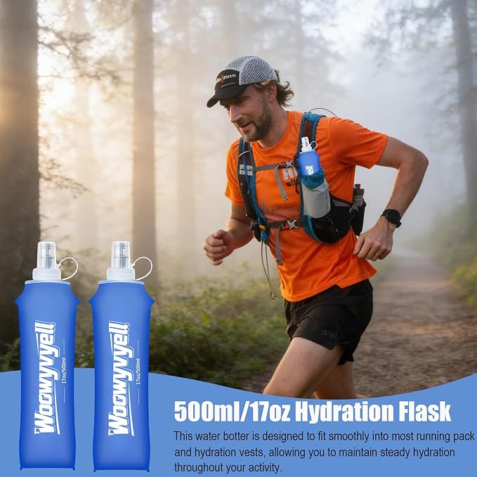 Running Vest Soft Flask, 2PCS BPA-Free 500ml Collapsible Water Bottle for Hydration Backpack, Collapsible Water Bottles for Marathon Hiking Cycling Climbing