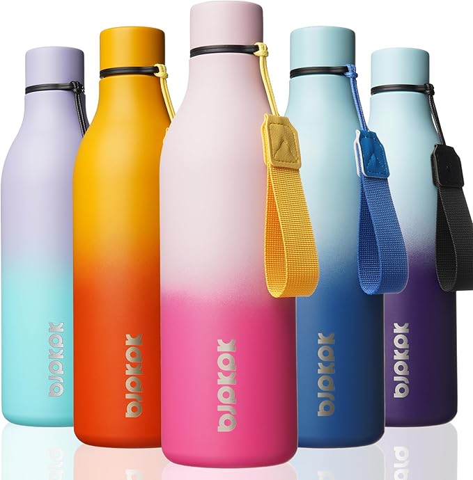 BJPKPK Insulated Water Bottles, 25 oz Stainless Steel Metal Water Bottle with Strap, BPA Free Leak Proof Jugs, Mugs, Flasks, Reusable Thermal Flasks for Sports & Travel, Cherry
