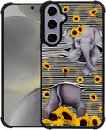 for Samsung Galaxy S24 S25 Case, Cute Little Elephant Sunflower White Line Art Pattern Graphic Design Girl Boy Soft Silicone Hard Acrylic Shock Protection for Samsung Galaxy S24 S25