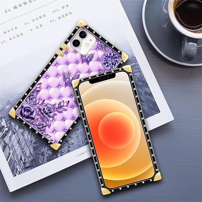 Compatible with iPhone 11 Case, Purple Butterfly Flowers Leaf Luxury Golden Decoration for Girl Women Soft TPU Shockproof Protective Hard PC Back for iPhone 11