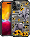 for iPhone 15 Pro Max Case, Cute Little Elephant Sunflower White Line Art Pattern Graphic Design Girl Boy Soft Silicone Hard Acrylic Shock Protection for iPhone 15 Pro Max