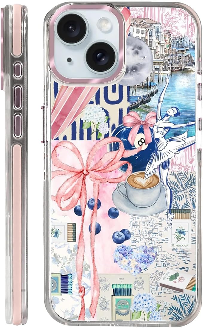 Case for iPhone 14 Plus/15 Plus,[Compatible with MagSafe],Pink Bow Girly Coquette Collage Phone Case Design，for Women Girls Magnetic Clear Cover - Slim, Sleek, & Shockproof Protection
