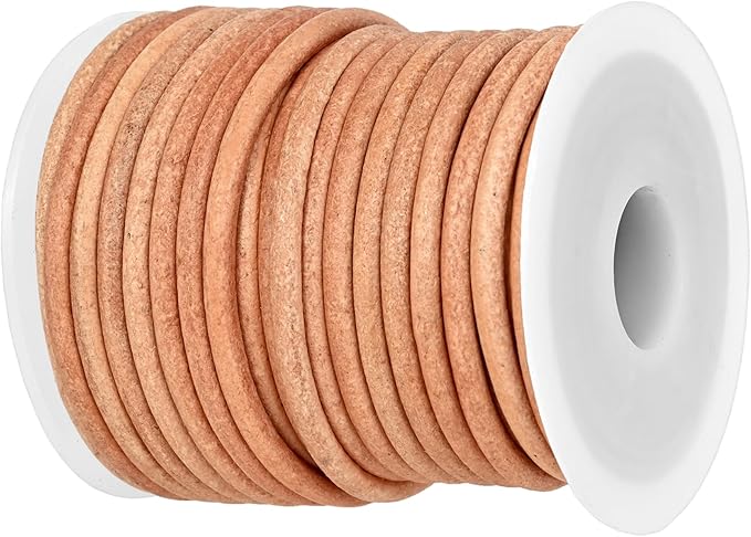 GENIQUE Real/Genuine Round Leather String Cord for Necklace, Bracelets, Jewellery, Braiding (3mm, Natural Distressed)