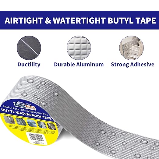 ADHES Butyl Tape Waterproof Tape Aluminum Foil Tape Sealan Tape 6in x 16ft, for RV Repair, Window, Boat and Pipe Sealing, Glass & EDPM Rubber Roof Patching(Model:RAY100-2,Glue Color:Grey)