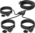 Eversimpleinc Black 1 to 3 Splitter Extension Cord (Combined 25 FT, End to End 13 FT), 3 Prong Plug with 3 Extended Outlets, with Weatherproof Covers for Indoor and Outdoor,16AWG/3C SJTW, ETL Listed