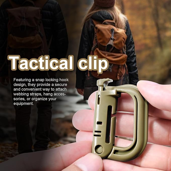6 Pack 2.12“ Tactical Locking D Ring Plastic Carabiner Backapck Molle Hook Clip for Webbing Straps Bag