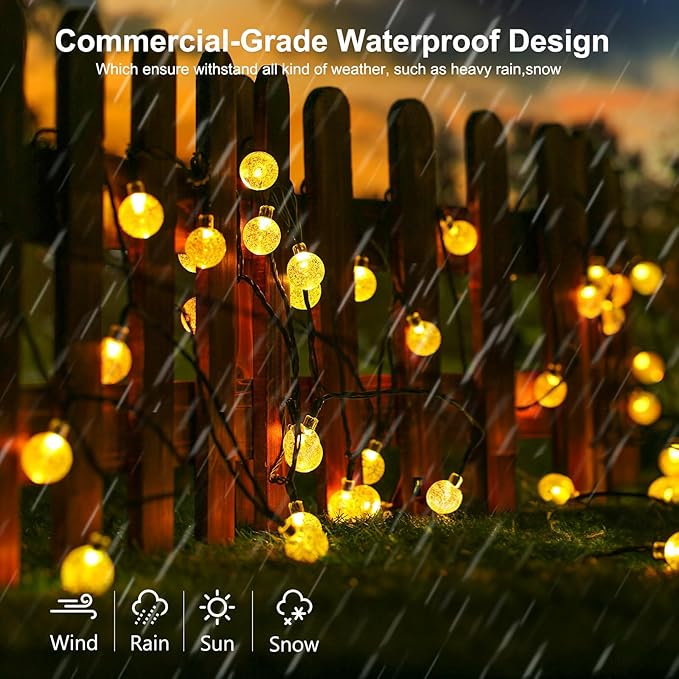 Joomer Solar Powered String Lights,39FT 60 LED Outdoor Solar String Lights Crystal Ball Lights 8 Modes Globe Lights for Garden, Gazebo, Porch, Lawn, Patio, Tree Decor (Warm White)