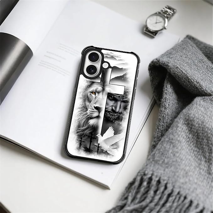 for iPhone 17 Case,for MagSafe Graphic Design for Girl Boy Soft Silicone Hard Acrylic Shock Protection Designed for iPhone 17 Lion Cross Jesus Christ Dove Pattern