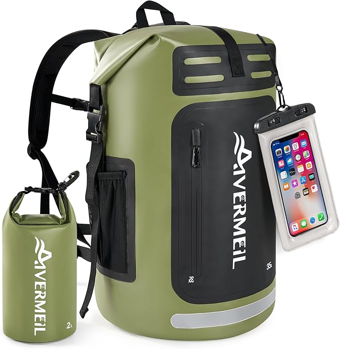 Waterproof Dry Bag with Waterproof Phone Case and small waterproof Bag Green