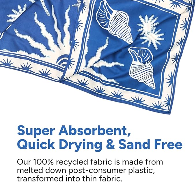 Dock & Bay Beach Towel - Quick Dry, Sand Free - Compact, Lightweight - 100% Recycled - Includes Bag - Ocean Treasure - Extra Large (200x90cm, 78x35)