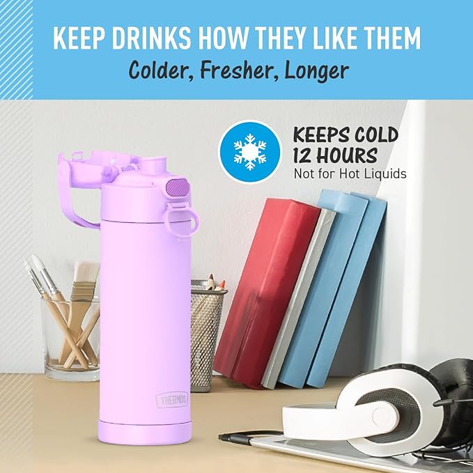 THERMOS FUNTAINER 16 Ounce Stainless Steel Vacuum Insulated Bottle with Wide Spout Lid, Neon Purple (Pack of 6)