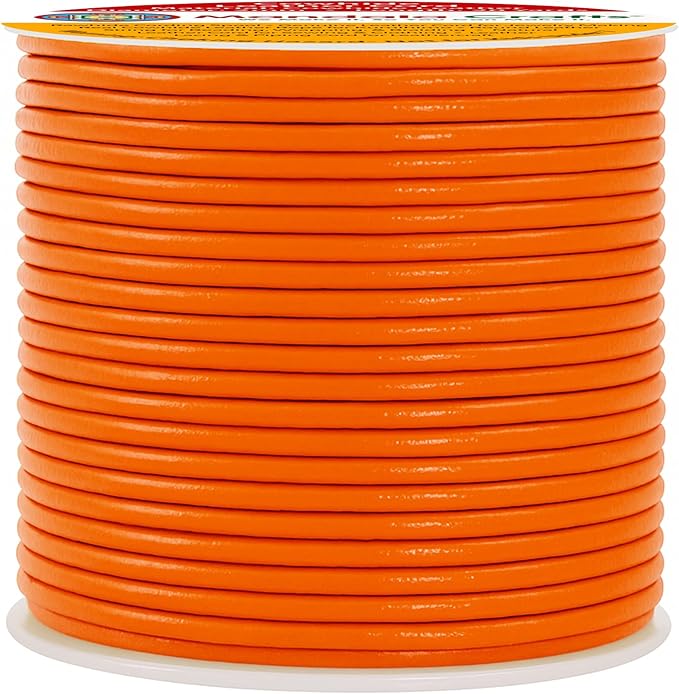 Mandala Crafts Round Genuine Orange Leather Cord for Jewelry Making – 2mm Cowhide Leather Rope String Lace for Kumihimo – 20 Yards Cowhide Craft Cording Spool