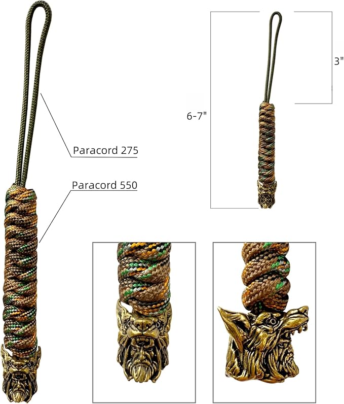 Handmade Lanyards with Brass Beads – Paracord 550 Survival Gear Leash for knives, Outdoor, and EDC Tools