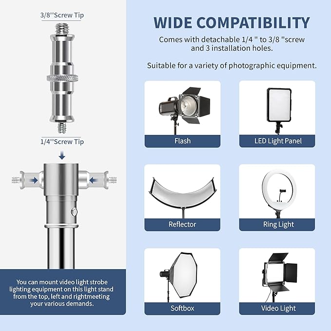 Kate Heavy Duty 10.8ft Light Stand with Casters, Adjustable Reinforced Stainless Steel Light Stand Tripod with 3 Wheels for Professional Studio Photography for Softbox, Monolight, Reflector
