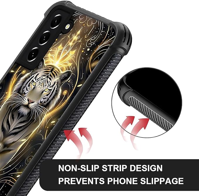 for Samsung Galaxy S22 Case, White Tiger Golden Mystery Pattern Graphic Design Girl Boy Soft Silicone Hard Acrylic Shock Protection for Samsung Galaxy S22