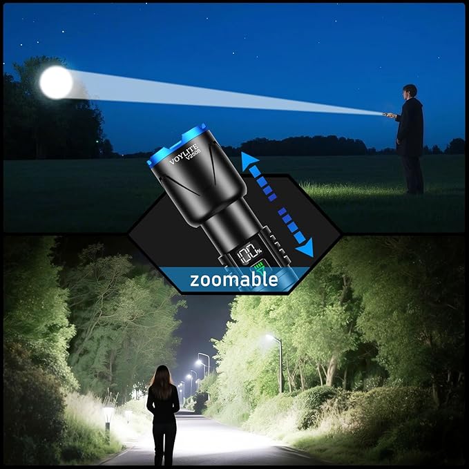Rechargeable Flashlights High Lumens - 100000 LM, 5000mAh Battery with LCD Display, 3 Modes, Zoomable & IP67 Waterproof - for Camping, Dog Walking, Emergencies