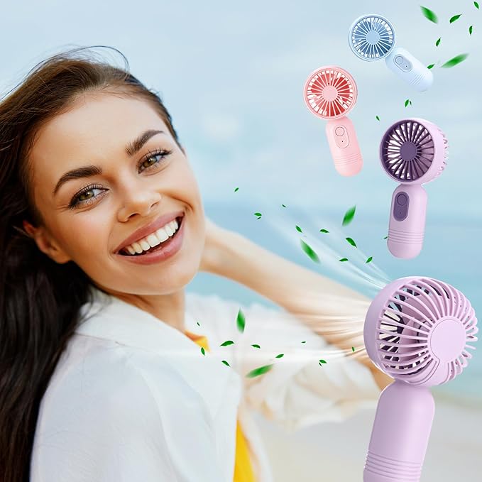 Rossesay 6 Pcs Mini Portable Fan Bulk Cute Handheld Lightweight Small Little Personal Hand Eyelash Fan 3 Speeds USB Rechargeable for Women Men Indoor Outdoor Makeup Travel (Blue,Pink,Purple)