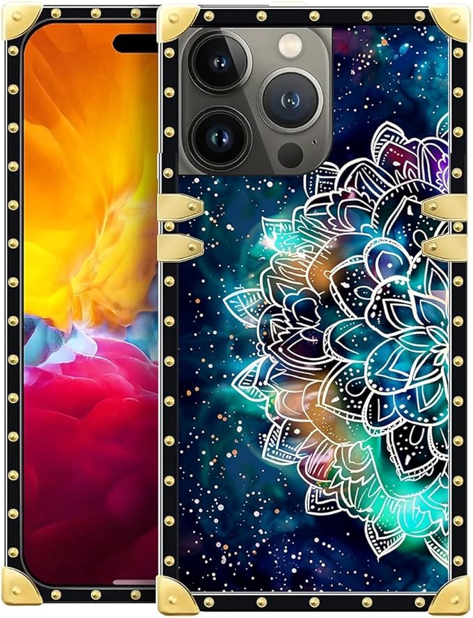 Compatible with iPhone 15 Pro Case, Starry Sky Colourful Mandala Luxury Golden Decoration for Girl Women Soft TPU Shockproof Protective Hard PC Back for iPhone 15 Pro