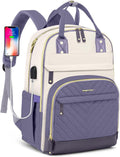 Laptop Backpack for Women Work Bag - 15.6 inch Travel Backpack Purse with USB Charger College Bookbag Waterproof Cute Casual Daypack Business Computer Backpacks for Teacher Nurse Beige Light Purple