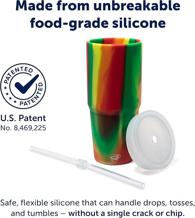 Silipint: 32oz Silicone Straw Tumbler, Unbreakable, Non-Toxic, Dishwasher Safe - Pack of 4