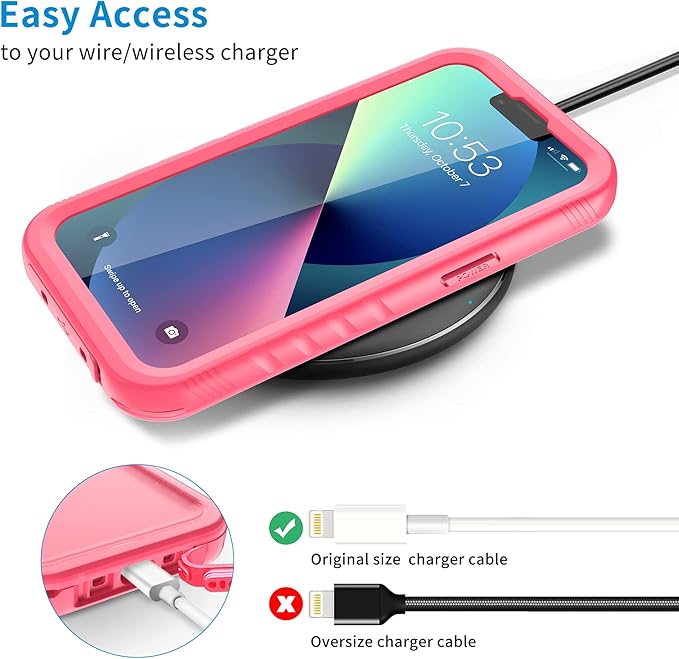 SPORTLINK for iPhone 13 Waterproof Case - Full Body Shockproof Dustproof Phone Screen Protector Rugged Waterproof Case for iPhone 13 6.1 Inches Pink