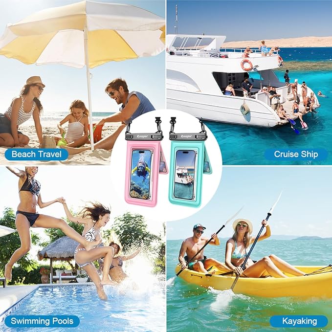 [Up to 8.5''] Waterproof Phone Pouch Floating 2 Pack, IPX8 Double Space Waterproof Phone Case with Lanyard for iPhone 17 16 15 Pro Max, Galaxy S26 Ultra, Cellphone Dry Bag Beach Cruise Ship Essentials
