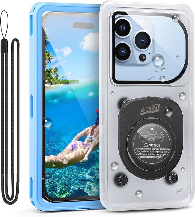 Waterproof Phone Pouch,IPX8 Waterproof Phone Case for Beach & Floating Essentials,Phone Waterproof Pouch with Lanyard, Universal Case Up to 6.9" for iPhone,Samsung (Blue)