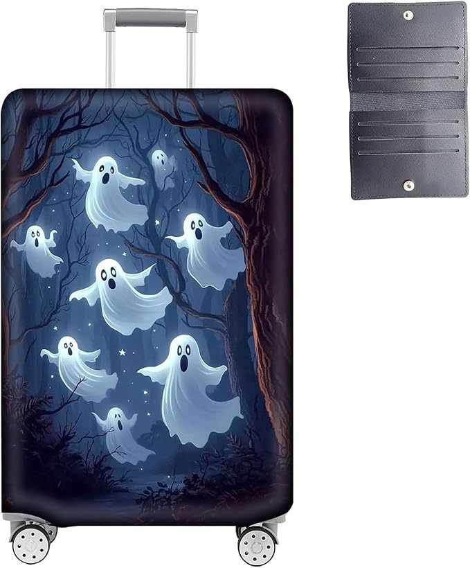 Luggage Cover Protector for 26-28 Inch Suitcases, TSA Approved Elastic Travel Suitcase Covers, Anti-Scratch Washable Luggage Sleeve for Carry On & Checked Bags, Ghosts Flying