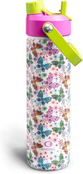 ENCOOL Insulated Water Bottle with Straw Stainless Steel Water Bottle, Leak-Proof, BPA-Free, Double Wall Vacuum Keeps Cold for 24 Hours for Sports, Travel, School (26 oz, Aesthetic Butterfly)
