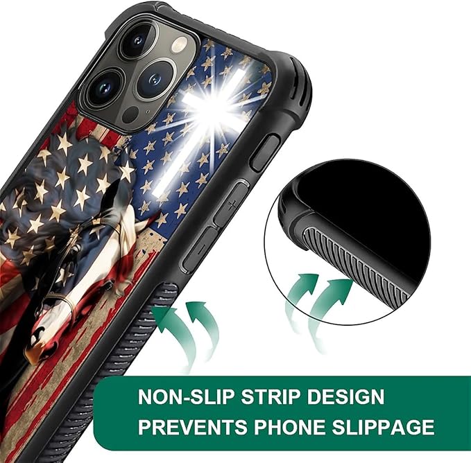 for iPhone 15 Pro Max Case, Red American Flag Horse Cross Pattern Graphic Design Girl Boy Soft Silicone Hard Acrylic Shock Protection for iPhone 15 Pro Max