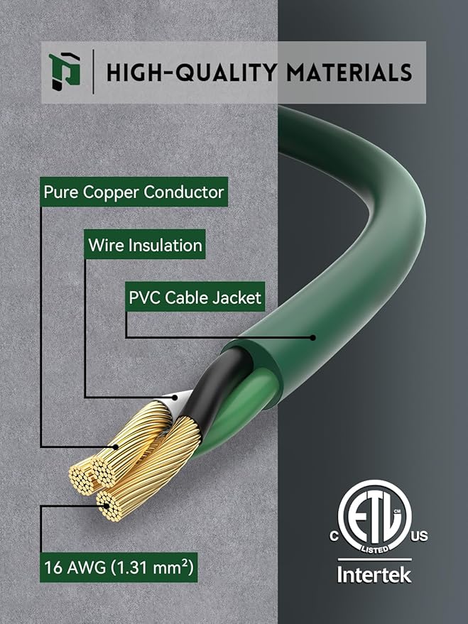 PLUGTUL 12FT Outdoor Extension Cord with Multiple Outlets, 1 to 3 Splitter Max 6FT End to Male Plug (Total 12FT) 16/3 SJTW Waterproof Power Cord for Halloween Christmas, ETL Listed, Green