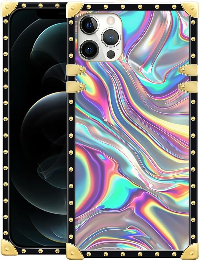 Compatible with iPhone 11 Pro Max Case, Holographic Abstract Iridescent Textures Luxury Golden Decoration for Girl Women Soft TPU Shockproof Protective Hard PC Back