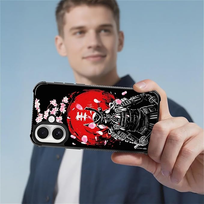 for iPhone 17 Case,for MagSafe Graphic Design for Girl Boy Soft Silicone Hard Acrylic Shock Protection Designed for iPhone 17 Sakura Japanese Samurai Pattern