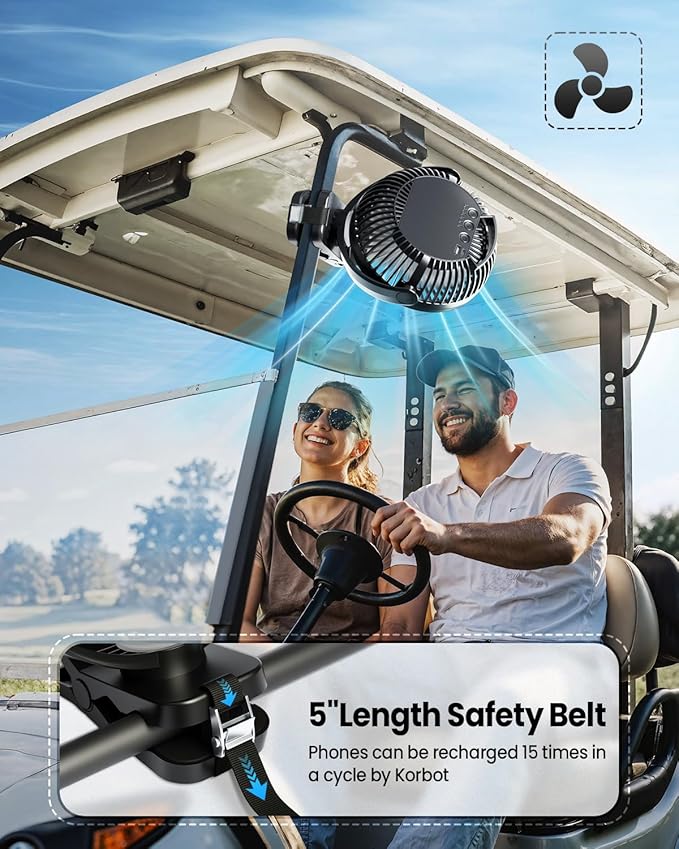 40000mAh Clip on Fan for Golf Cart - 8-inch Portable Rechargeable Fans - Max Up to 150Hrs Work Time - Battery Operated Fan with LED, Remote, Timers, Hook for Office, Desk, Camping, Treadmill, Tent