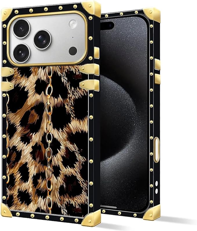 for iPhone 17 Pro Case Luxury Golden Decoration for Girl Women Soft TPU Shockproof Protective Hard PC Back for iPhone 17 Pro Crazy Pattern Seamless Gold Chain Leopard