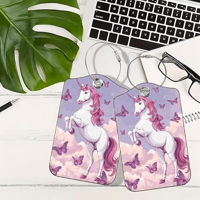 2Pcs Magical Unicorn Luggage Tags for Suitcases, 2.83x4.53 Fantasy ID Labels with Privacy Cover, Aesthetic Butterfly Bag Tags for Backpacks, Girls Graduation Gift Ideas, Set of 2