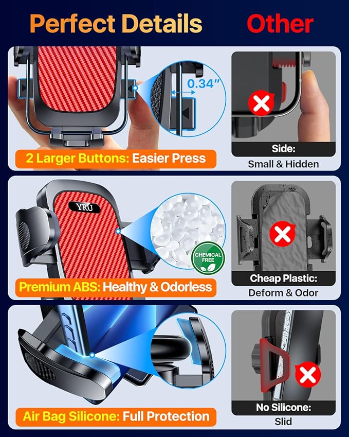 YRU[True Upgrade for Safety Car Phone Holder Mount [Patent & Military-Grade] Dashboard Cell Phone Holder for Car Vent Windshield Phone Stand for iPhone 17 16 15 14 13 Pro Max Truck Samsung, Light Red