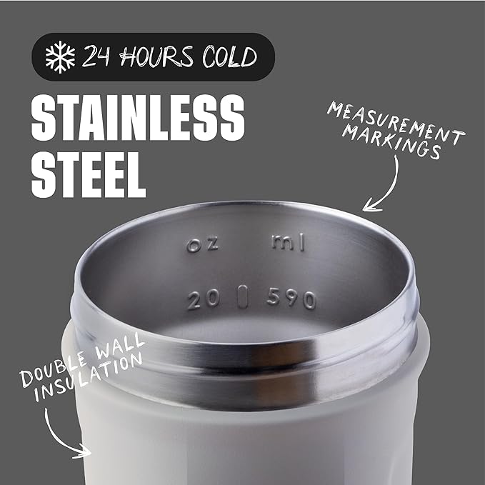 BlenderBottle Sport Insulated Stainless Steel Shaker Bottle with Wire Whisk, 24-Ounce, Grey – Protein Shakes & Hydration for Athletes & Fitness Enthusiasts, Easy Mixing, Keeps Drinks Cold, Lockable Lid | Insulated, Water Bottle, Wire Whisk